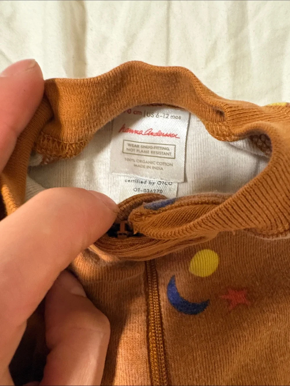 Hanna Andersson Rust Moon & Star Zip Onesie